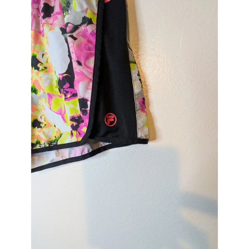 FILA SPORT Womens Running Shorts Large‎ Floral Print Black Mesh Athletic